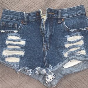 Dark denim ripped high waisted short- US 24.